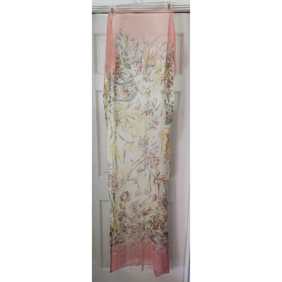 N Peal vintage 100% silk chiffon scarf wrap oversize Peach green yellow cream EC